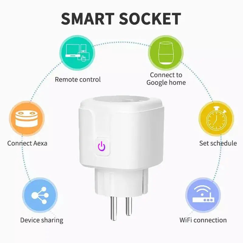 Smart Socket EU 16A 20A AC100-240V Tuya Wireless Wifi Plug Power Monitor Timing Outlet Smart Home Voice Control for Alexa Google