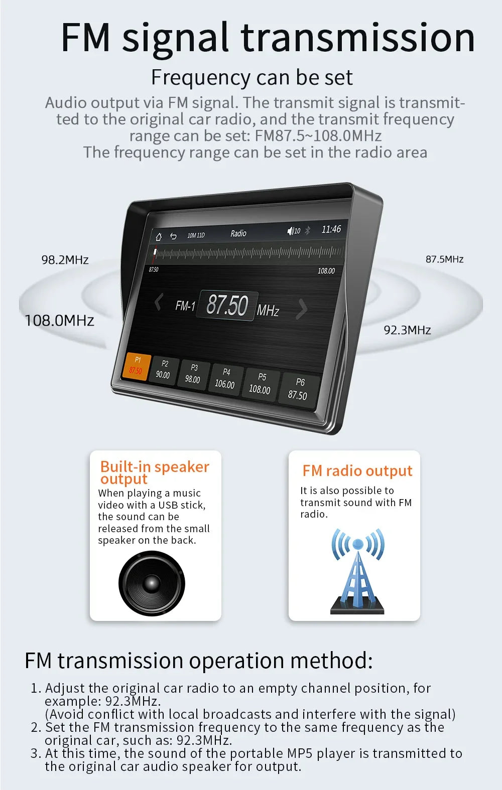 7 inch CarPlay Car Monitor Wireless Android-Auto Bluetooth FM Transmitter Buckup Camera Display USB HD MP5 Video Player