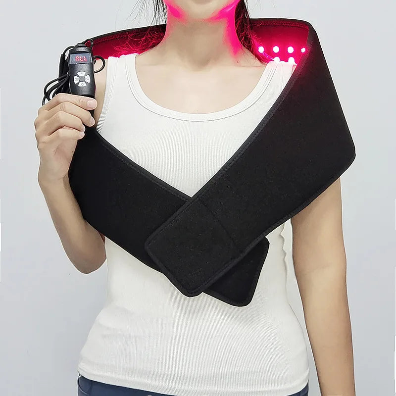 Red Light Therapy Pad, 660nm&850nm Infrared Red Light Therapy Belt with Vibration & Pulse for Shoulder Waist Muscle Pain Relief