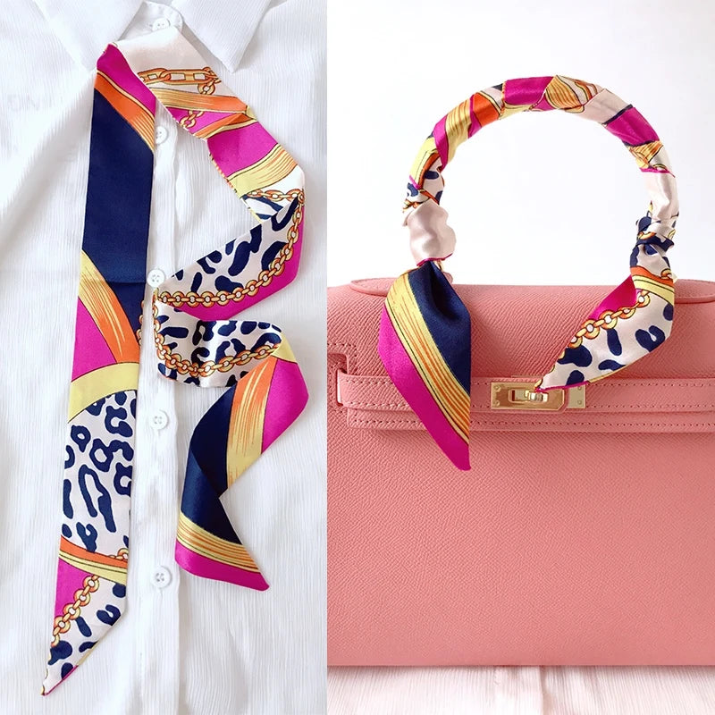Woman Skinny Silk Scarf 90cm*4cm Long Hair Strip Silk Ribbon Small Neck Scarves Bag Handle Ribbon Scarf Kerchief Ladies Tie