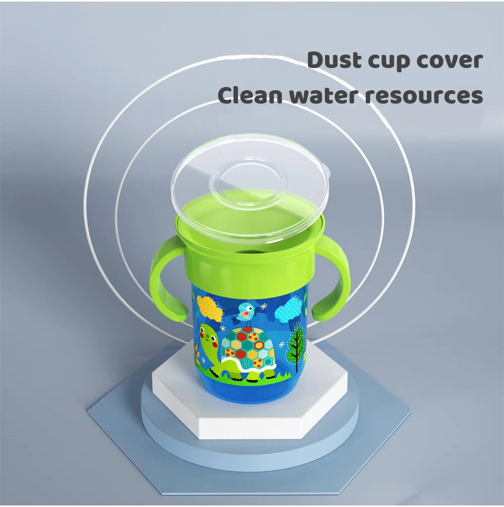 360 Rotated Cartoon Baby Learning Drinking Cup with Double Handle Flip Lid Leakproof Infants Water Cups Bottle BPA Free