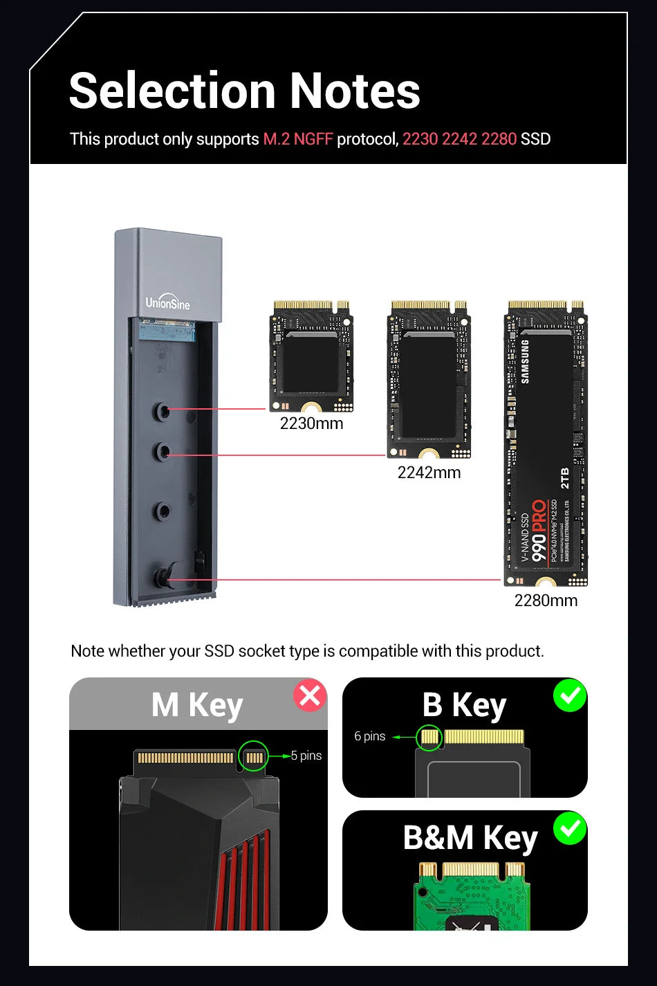 UnionSine M2 SSD Case NGFF SATA Protocol M.2 to USB Type C 3.1 SSD Adapter for SATA NGFF PCIe SSD DISK Box M.2 SSD Enclosure