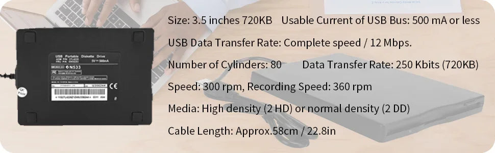 Floppy Disk Reader, External USB Floppy Disc Reader, 3.5 inch 1.44 MB FDD Floppy Disk Drive for PC Laptop Windows 11/10/8/7/XP