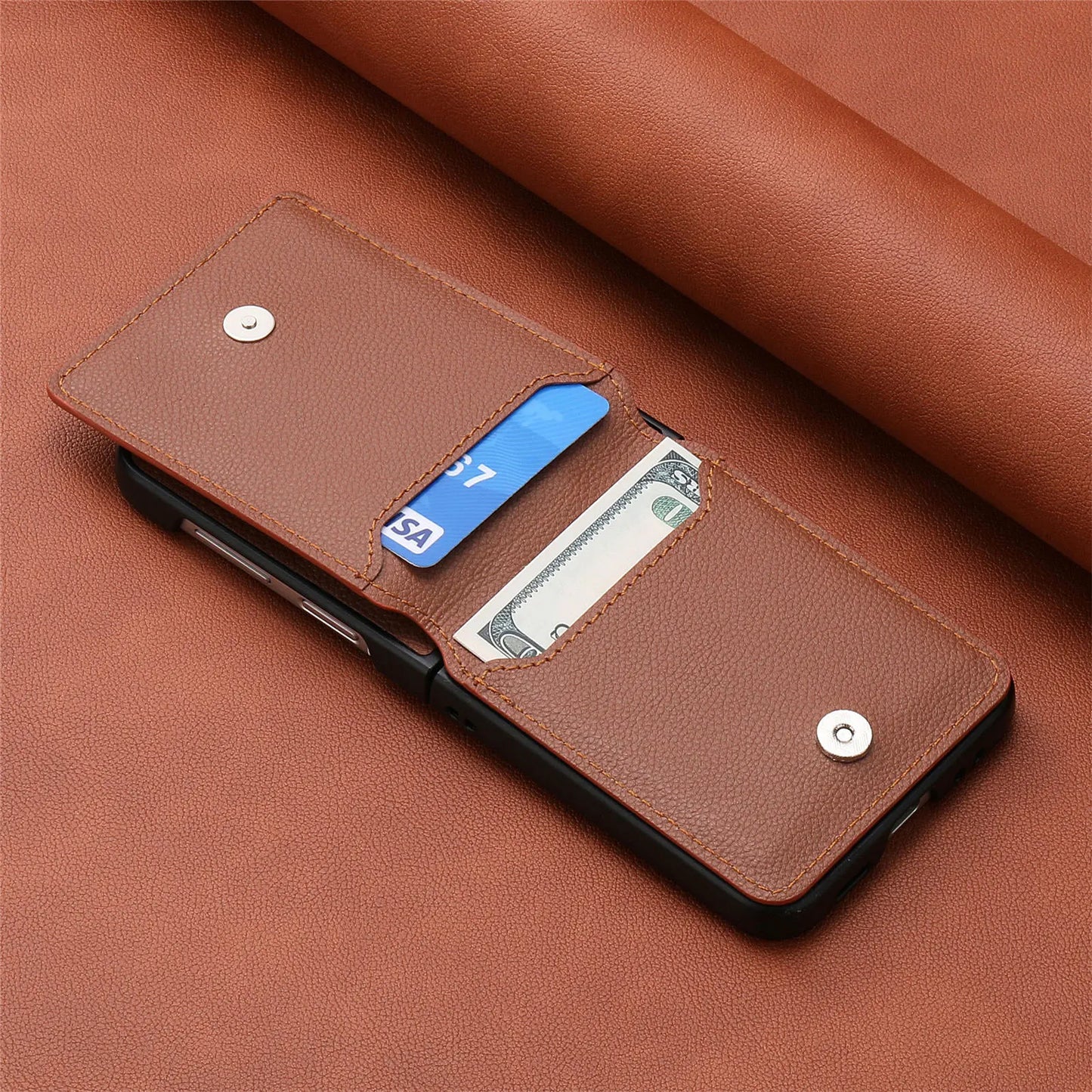 Wallet Phone Case for Samsung Galaxy Z Flip 7 FE 6 5 4 3 Flip7 Flip6 Luxury Leather Ring Women Back Cover with Card Holder LSJG