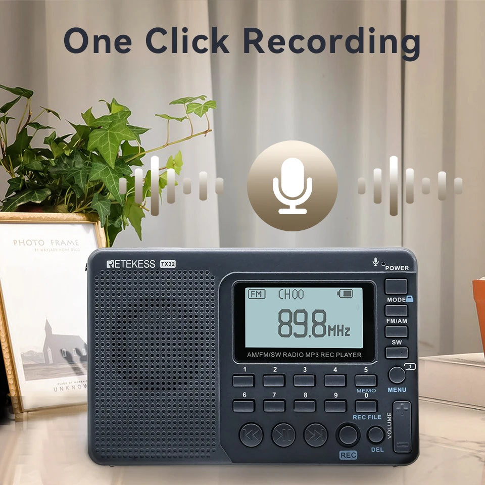 RETEKESS V115 Radio FM AM SW Portable Radios Rechargeable  Radio Batteries multiple bands  USB Recorder Speaker for Elders TX32