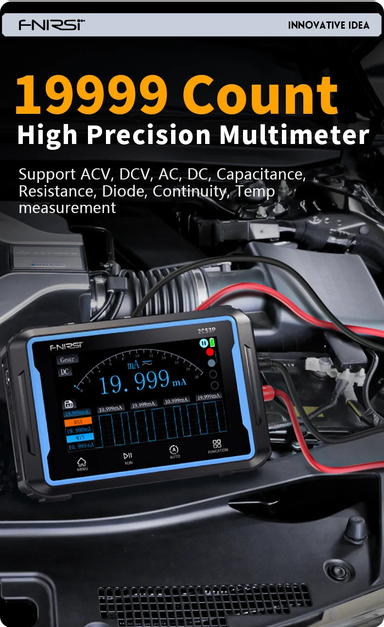 FNIRSI 2C53P Touch Screen Portable Digital Oscilloscope Multimeter Signal Generator 3in1 2 Channel 50MHz 250Ms/S 19999 Counts
