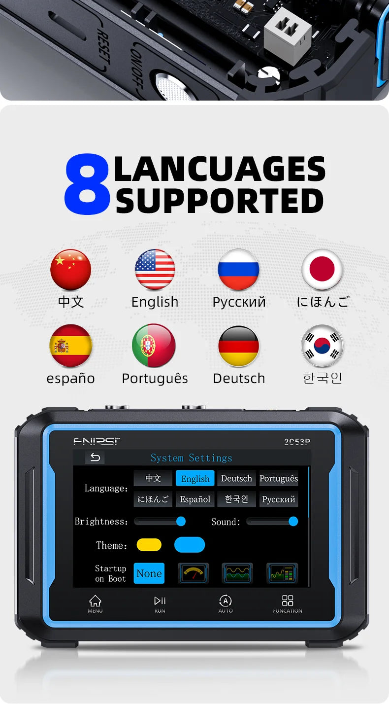 FNIRSI 2C53P Touch Screen Portable Digital Oscilloscope Multimeter Signal Generator 3in1 2 Channel 50MHz 250Ms/S 19999 Counts