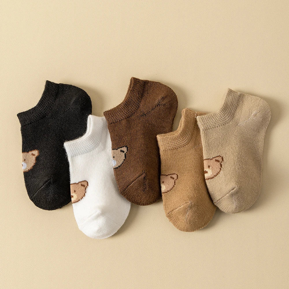 5 pairs Baby Socks Toddler Low-cut Ankle Socks Cute Cartoon Bear Pattern Socks for Boys and Girls aged 0-5 all season collection