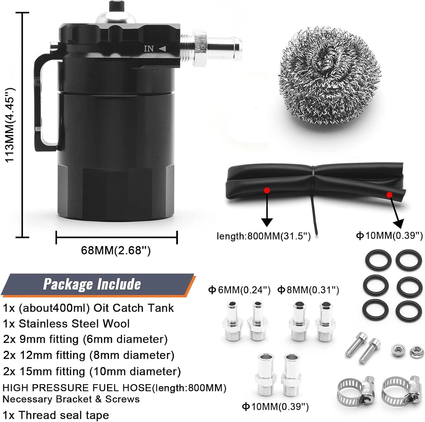 Universal Baffled Aluminum Oil Catch Can Reservoir Tank Oil Tank With Breather Filter OCC-1020A