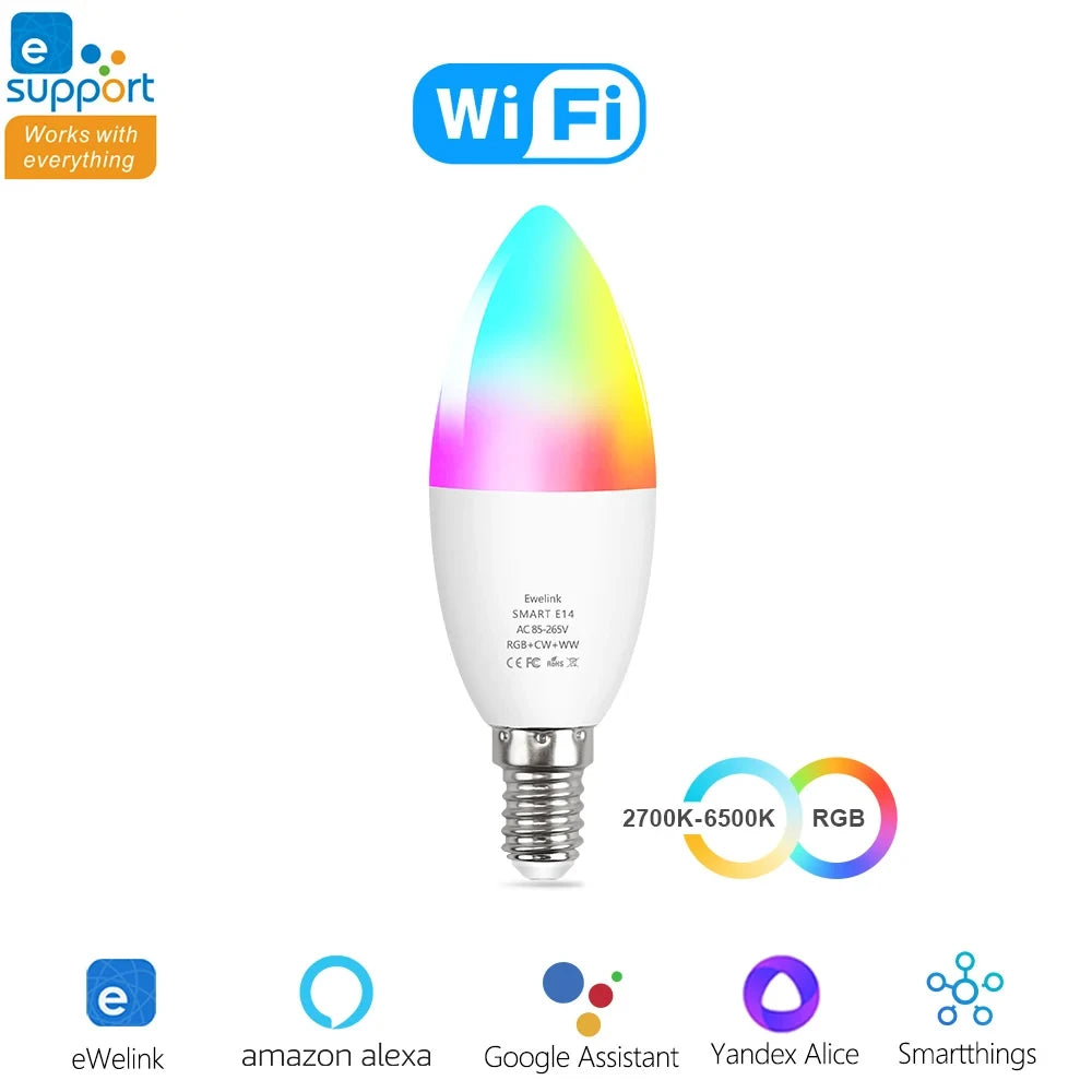 Smart Wifi Led Bulb Light E14 EWelink Zigbee Candle Lamps RGB APP Voice Control Google Home Alice Yandex for Room Home Decor