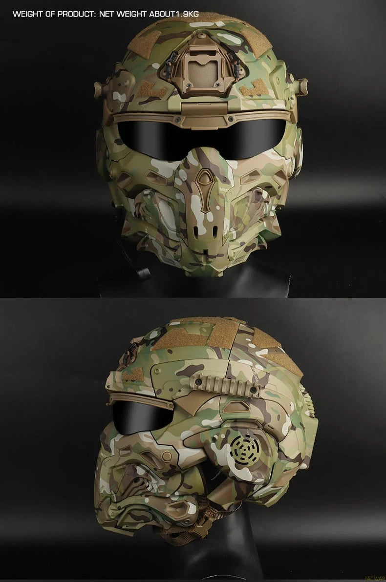 Assault I Airsoft Helmet Full Face, Tactical Helmet with HD Headset Anti-Fog Fan 2 Pairs Lens Flip Mask for Outdoor CS