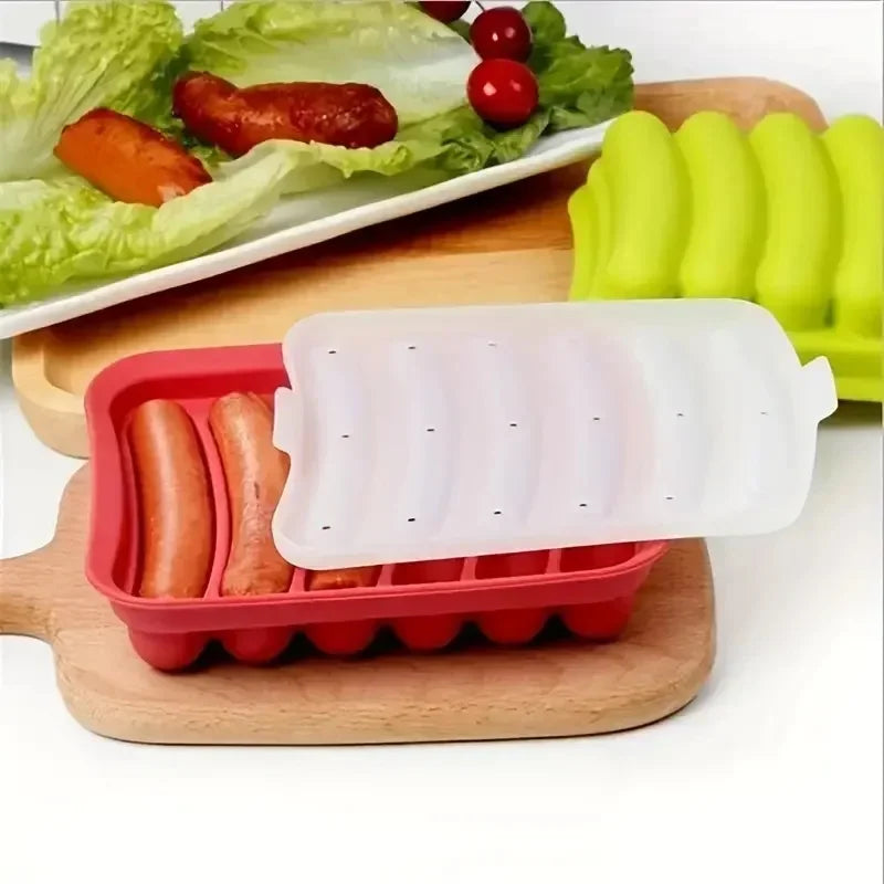 Sausage Maker Mould 6 Cavity Silicone DIY Ham Hot Dog Making Moulds With Lid Kitchen Household Sausages Cake Baking Tools Molds