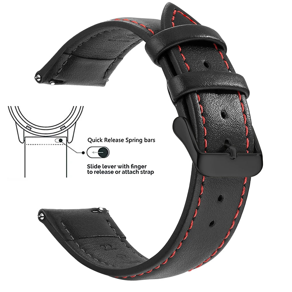 Top Grain Genuine Leather Watch Band, Quick Release 18mm/20mm/22mm Watch Straps, Fits Samsung Galaxy Watch, Garmin Huawei Watch
