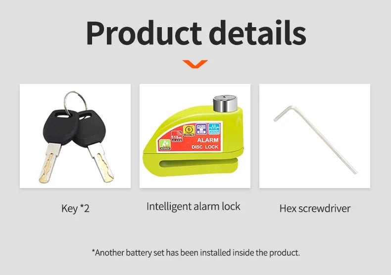 Motorcycle Scooter Bicycle  Alarm Lock Wheel Disc Brake Waterproof Anti-Theft Aluminum Alloy Safety Brake Lock Moto Aaccessories