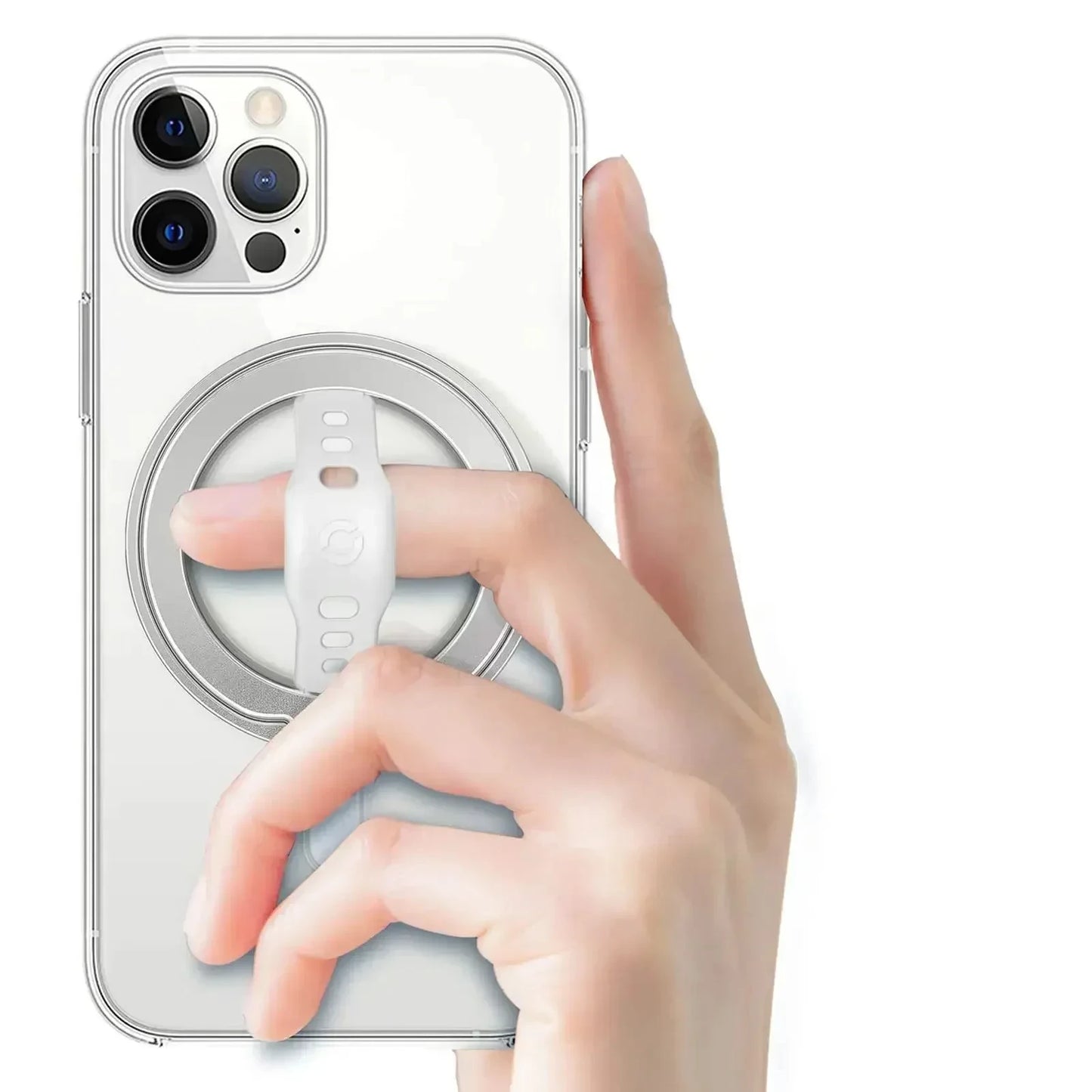 Magnetic Ring Phone Holder for Magsafe Wireless Charging Phone Grip Stand with Silicone Finger Strap Removable Car Phone Holder