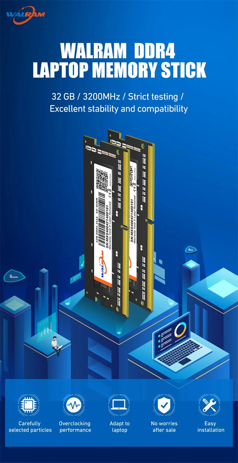 WALRAM Memoria Ram Notebook DDR4 DDR3L 16GB 8GB 4GB 32GB 3200 2666 2400 1600 1333 Sodimm Laptop Memory Ram DDR3L DDR4