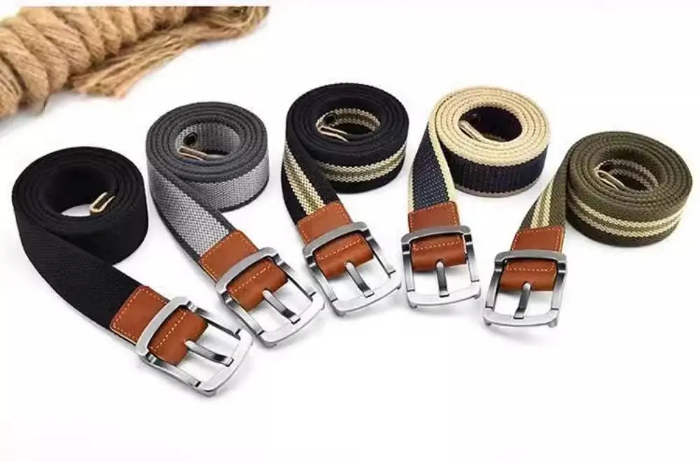 Fashionable and Trendy Canvas Belt Men's and Women's Belt Casual Belt Student Youth Cargo Pants Needle Buckle Wide Neutral Belts