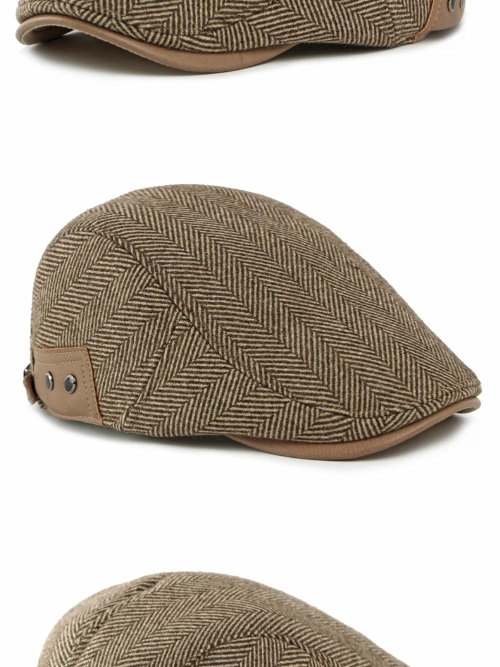HT5025 Beret Cap Striped Beret Hats with Ear Flaps Male Female Adjustable Ivy Flat Cap Fleece Lined Winter Hat Women Mens Berets