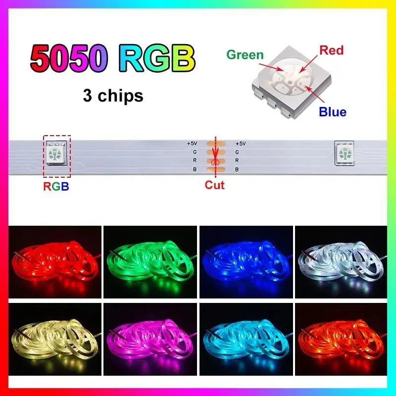 Smart Led Strip Lights 5050 RGB Bluetooth APP Remote Control USB 5V Led Tape Diode Flexible Ribbon Led Lamp Tape for TV Festival