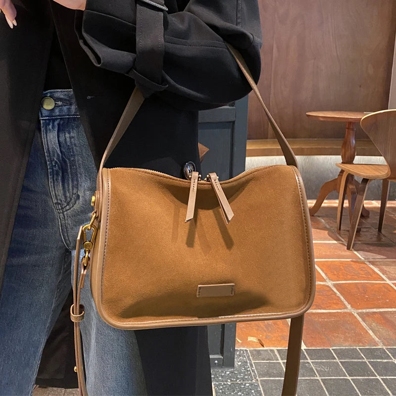 Suede Cowhide fashion ladies shoulder cross coffe bag luxury designer women brown handbag angola red