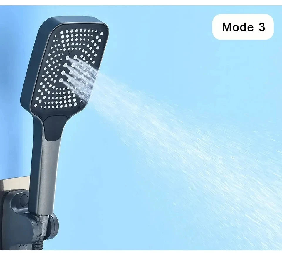 Gray Waterfall Bathtub Faucet With Hand Shower Brass Chrome Wall Mounted Bathroom Shower Mixer Tap Full Shower system Set