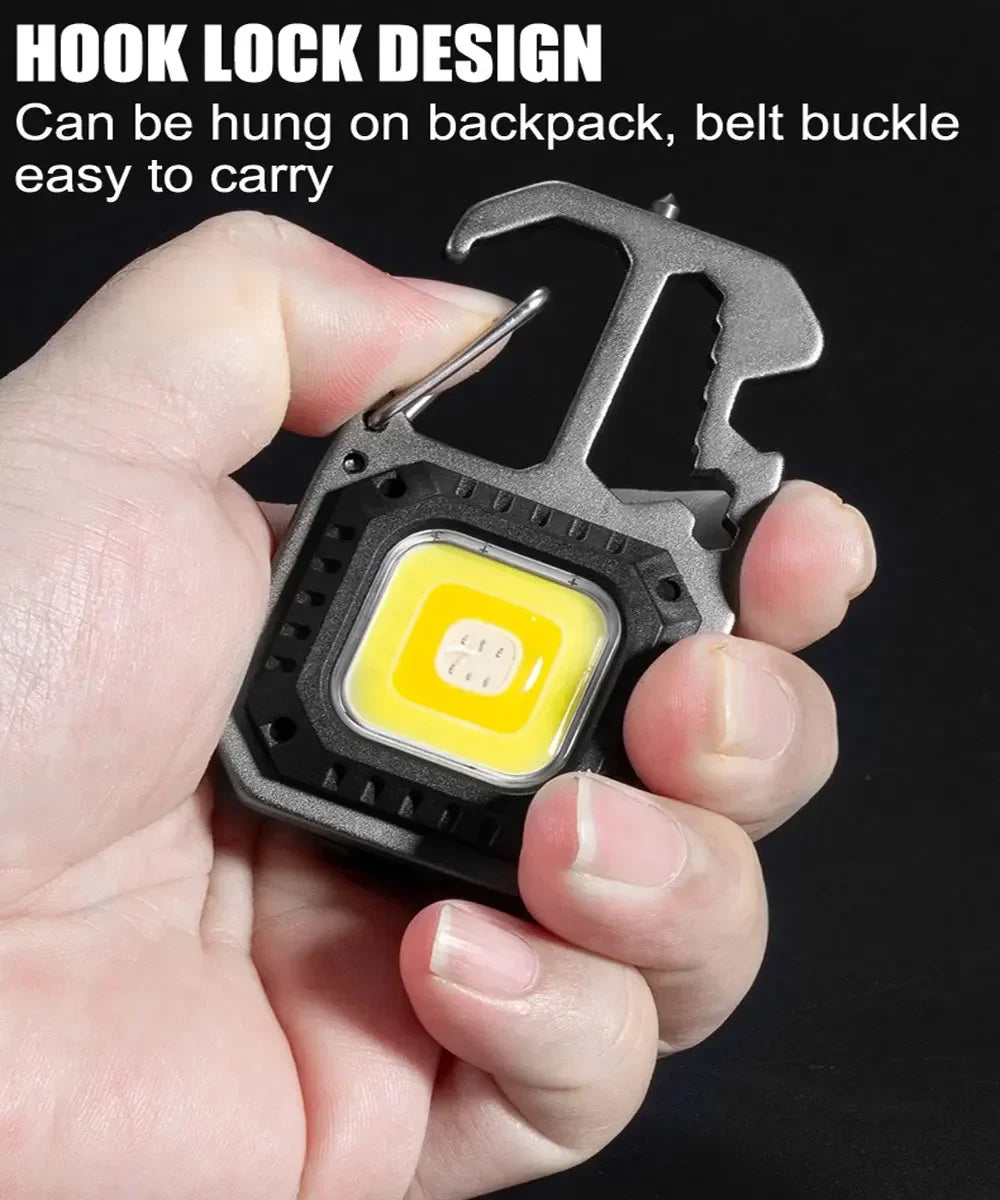 Multi-functional COB LED Work Light Mini Keychain Flashlight self-defense 7 Modes USB Rechargeable Camping Light Torch Outdoor