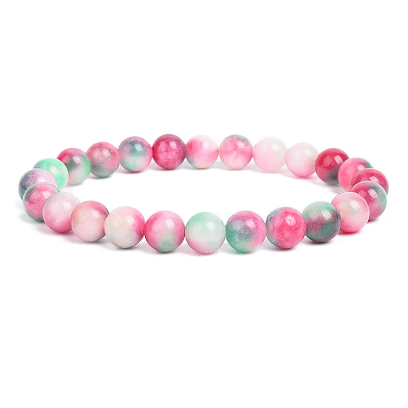 Natural Stone Beads Bracelet For Women Men Amethysts Crystal Quartzs Aquamarines Jades Jewelry Agates Elastic Bangle Bracelets