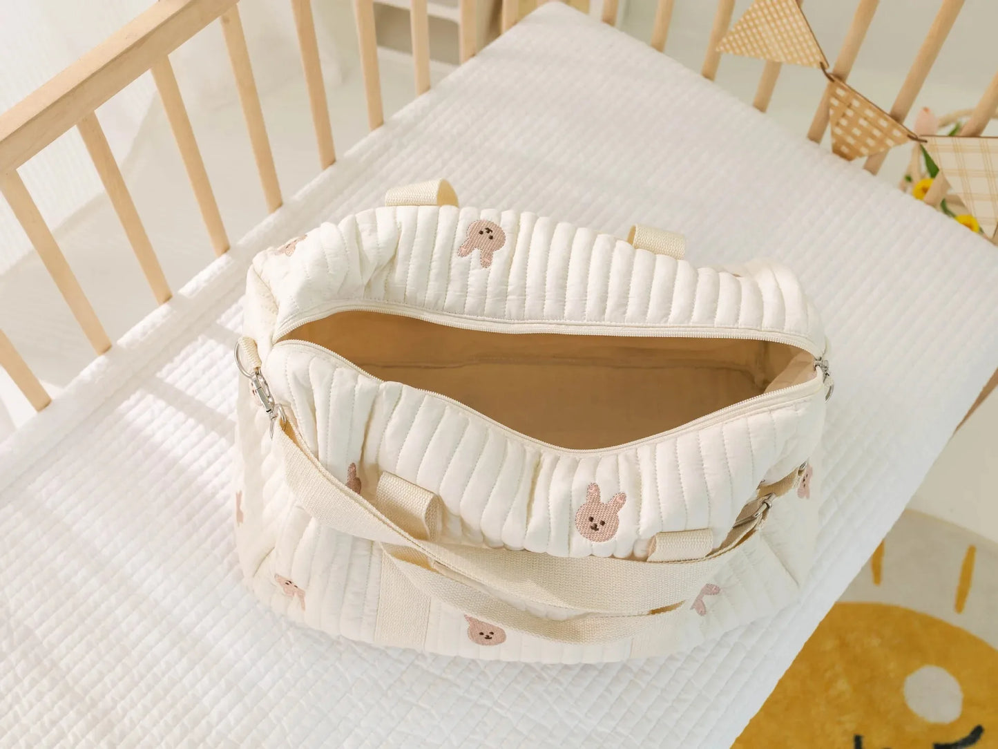 Little Bear Embroidered Handheld Shoulder Bag Cute Cartoon Large Capacity Mother Baby Parent Child Single Shoulder Bag Mommy Bag