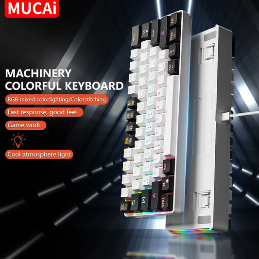 MUCAI mechanical keyboard 61 key mini portable wired cool light effect red axis hot swappable e-sports game office desk keyboard