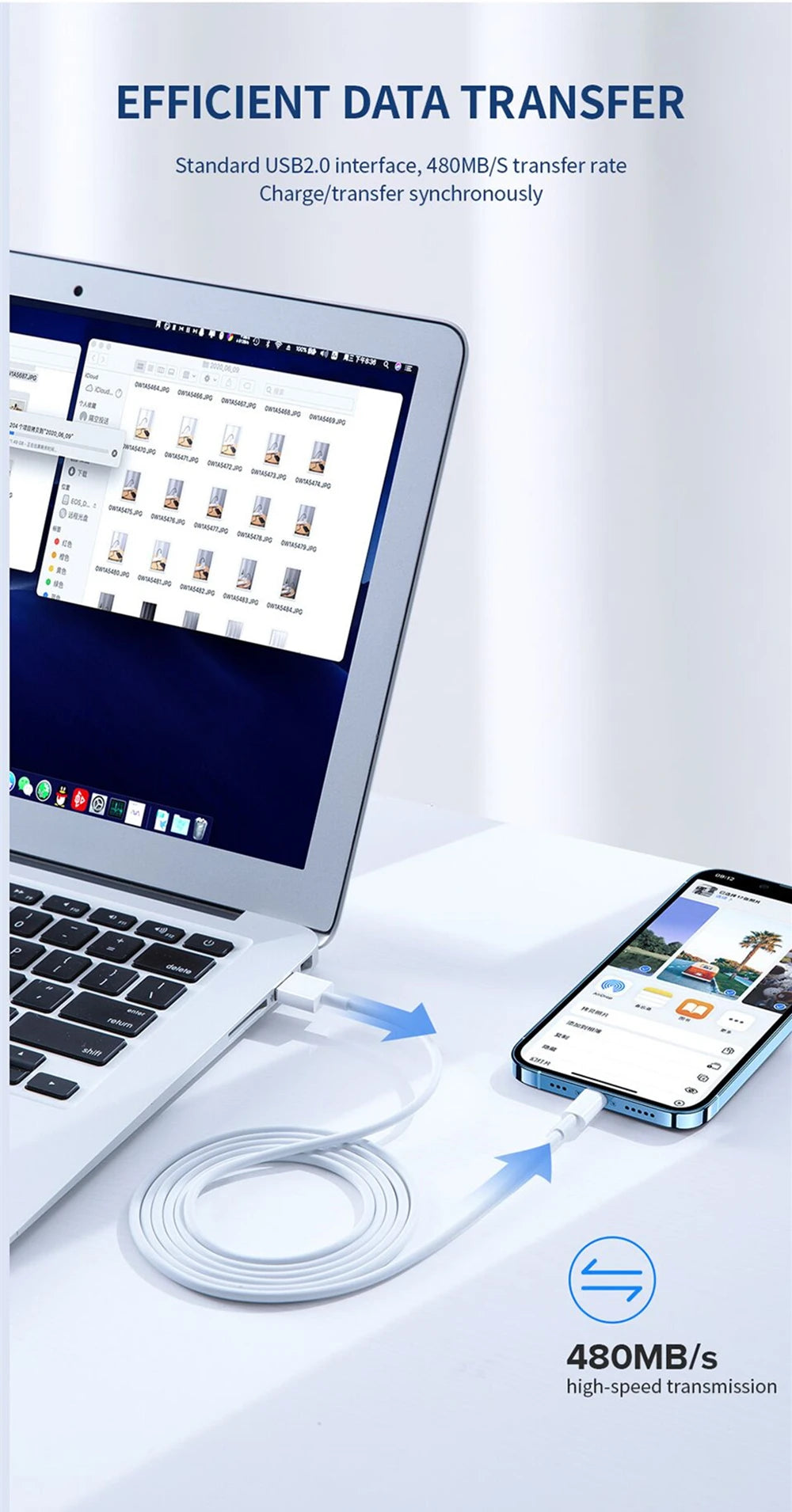 Fast Charging USB Cable for Apple iPhone X XR XS 14 8 7 6S 6 Plus 13 12 11 Pro Max SE iPad USB Data Cord Charger Cable 1m 2m 3m