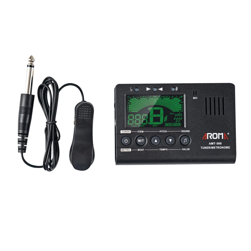 Aroma AMT-560 Electric Tuner & Metronome Built-in Mic with Pickup Cable 6.3mm for Guitar Chromatic Bass Violin Ukulele Universal