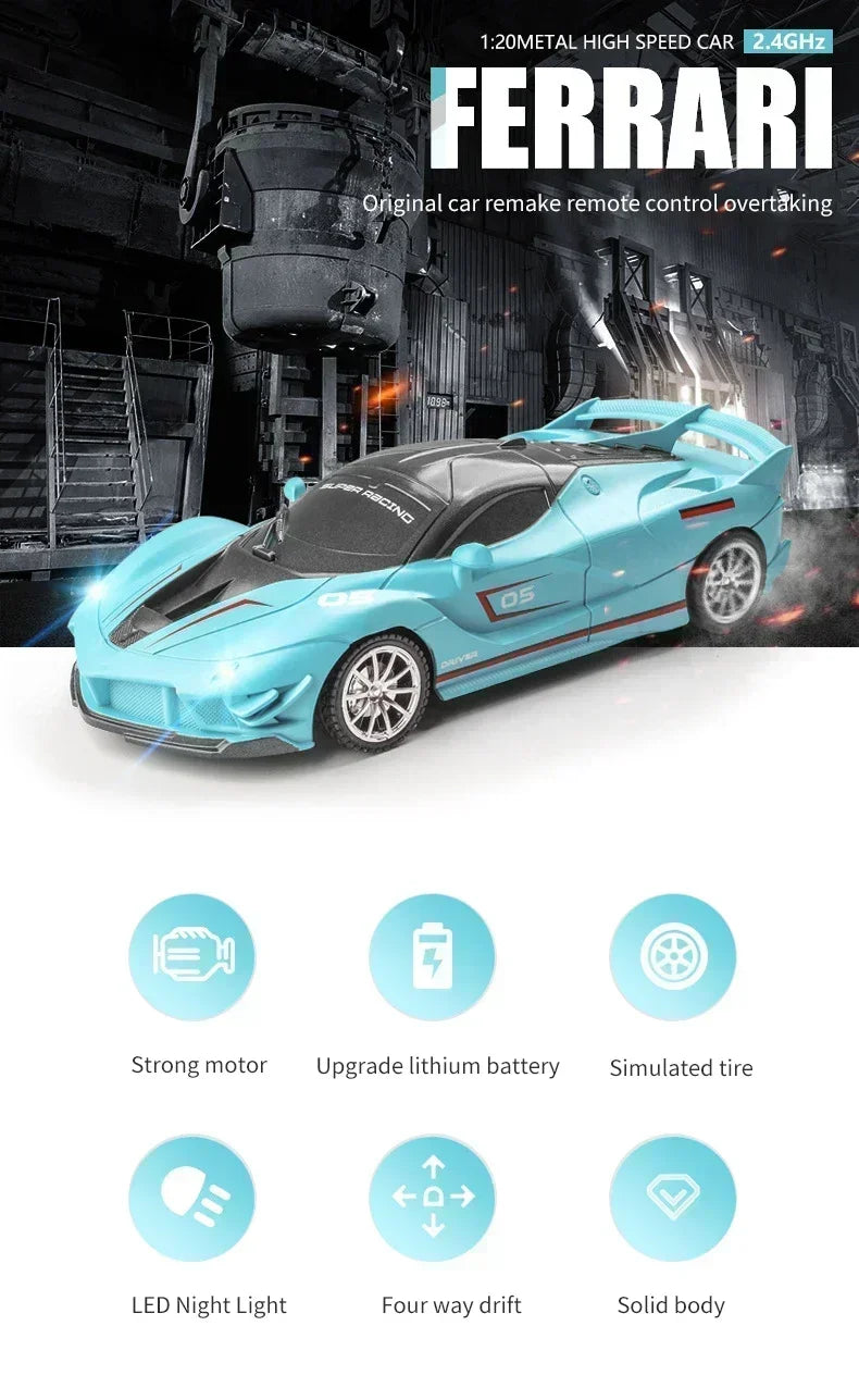 1:18 Radio Remote Control Car Chargeable RC Car High Speed 15km/h 2.4G With LED Light Toys for Boys Girls Vehicle Racing Hobby