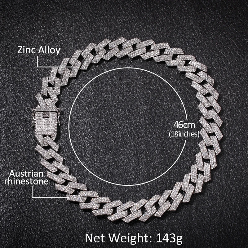 20mm Iced Out CZ Stone Men jewelry Hip Hop Micro Pave Cuban Link Chain High Quality Heavy Chunky Necklace 3 Rows Cubic Zirconia