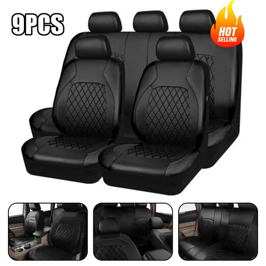 4pcs/9pcs PU Leather Car Seat Cover Fully Wrapped Seat Protector Waterproof Universal Sedan SUV Pickup Interior Seat Cover