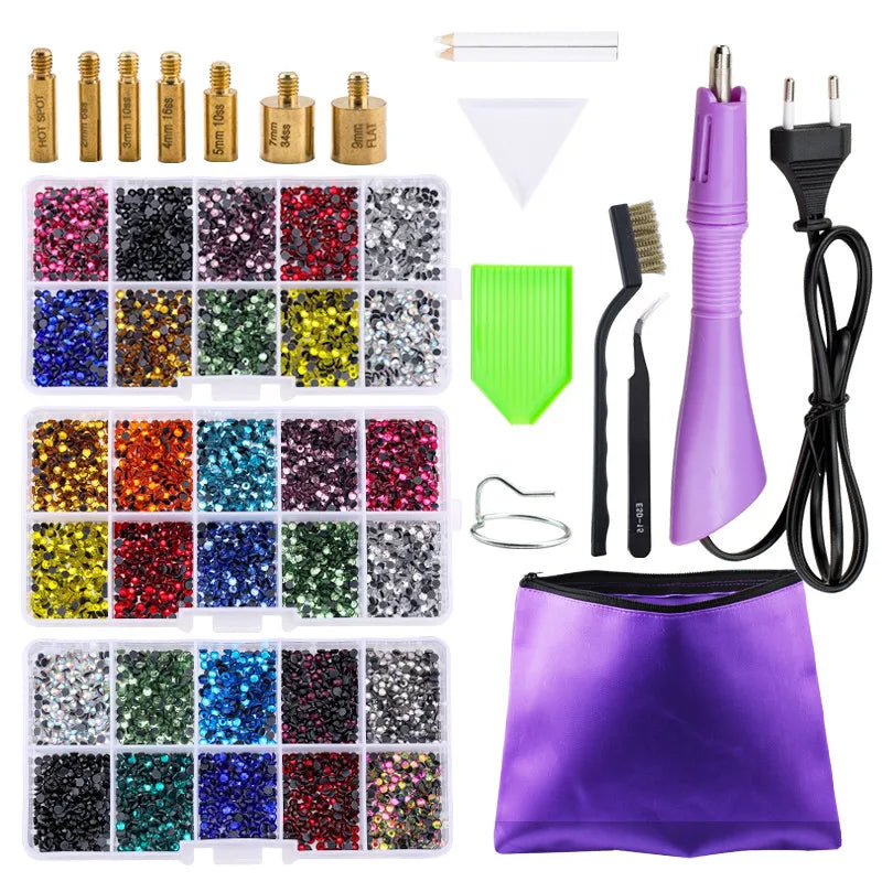 QIAO Hotfix Rhinestones Applicator Tools Kit Iron on Essential Rhinestone Set for Garment Bag Shoes DIY Craft