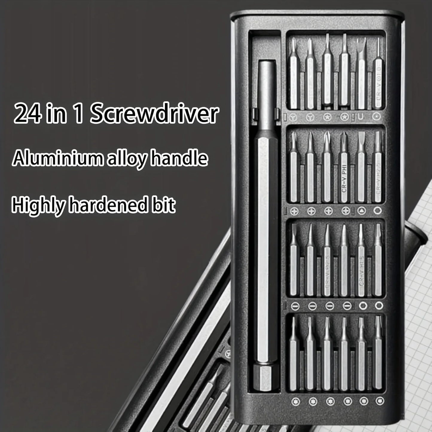 24-in-1 Precision Screwdriver Set with Aluminium Alloy Handle, Highly Hardened Metal Bits, Swivelling Design, Disassembly Kit