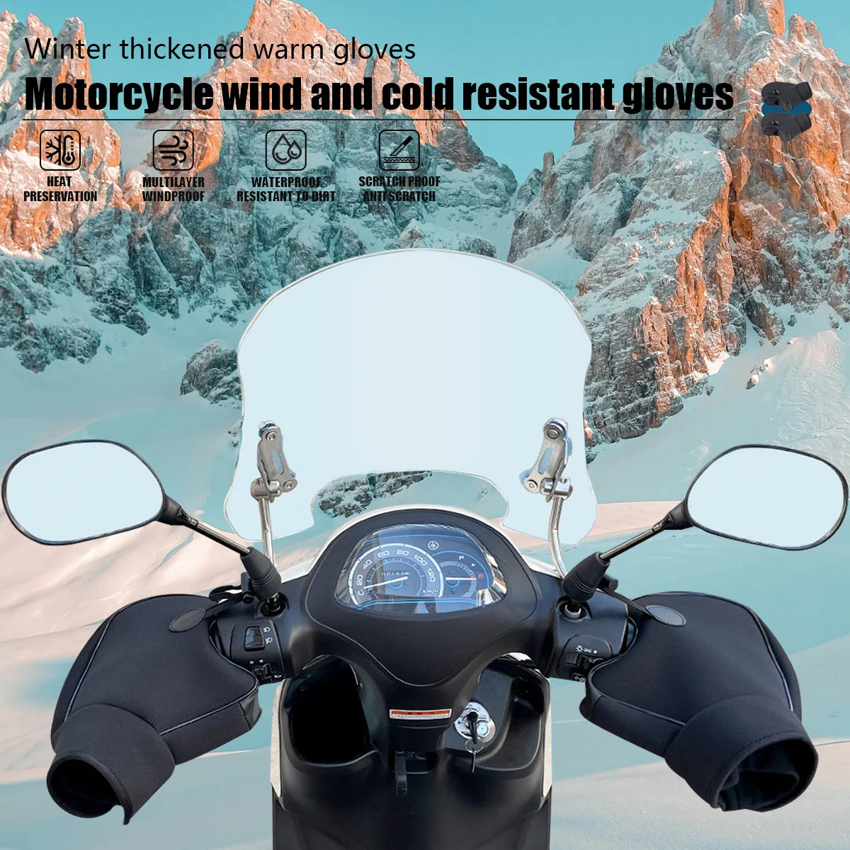 Thick Motorcycle Handlebar Muffs Protective Motorcycle Scooter ATV UTV Winter Warmer Gloves Grip Handle Bar Muff Rainproof Warm