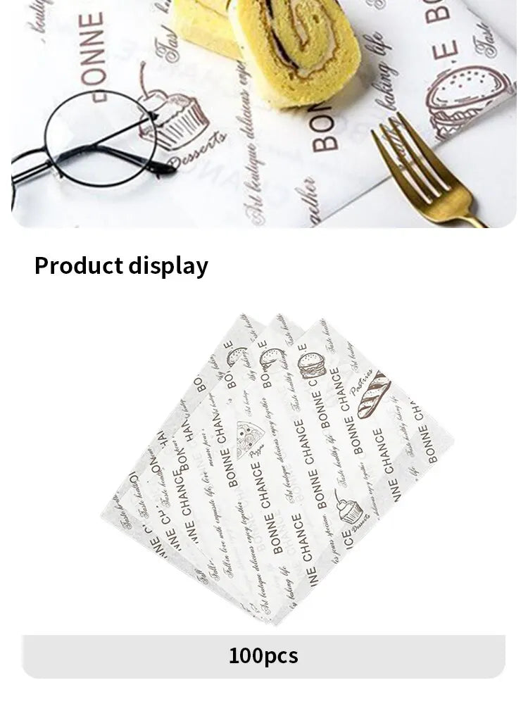100pcs Oilproof Wax Paper Cake Bread Food Wrapper Disposable Burger Fries Baking Wax Paper Dinner Plate Greaseproof Pad Paper