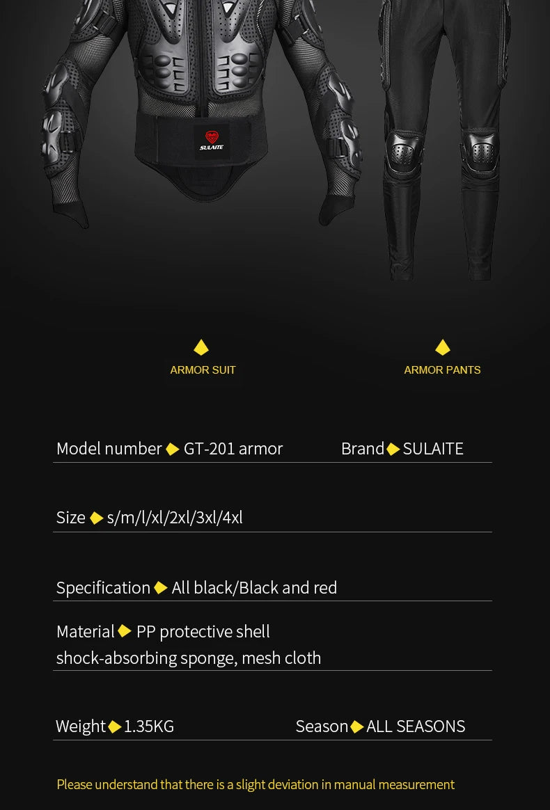 SULAITE Motorcycle Jacket Racing Armor Protector ATV Motocross Body Protection Jacket Clothing Protective Gear