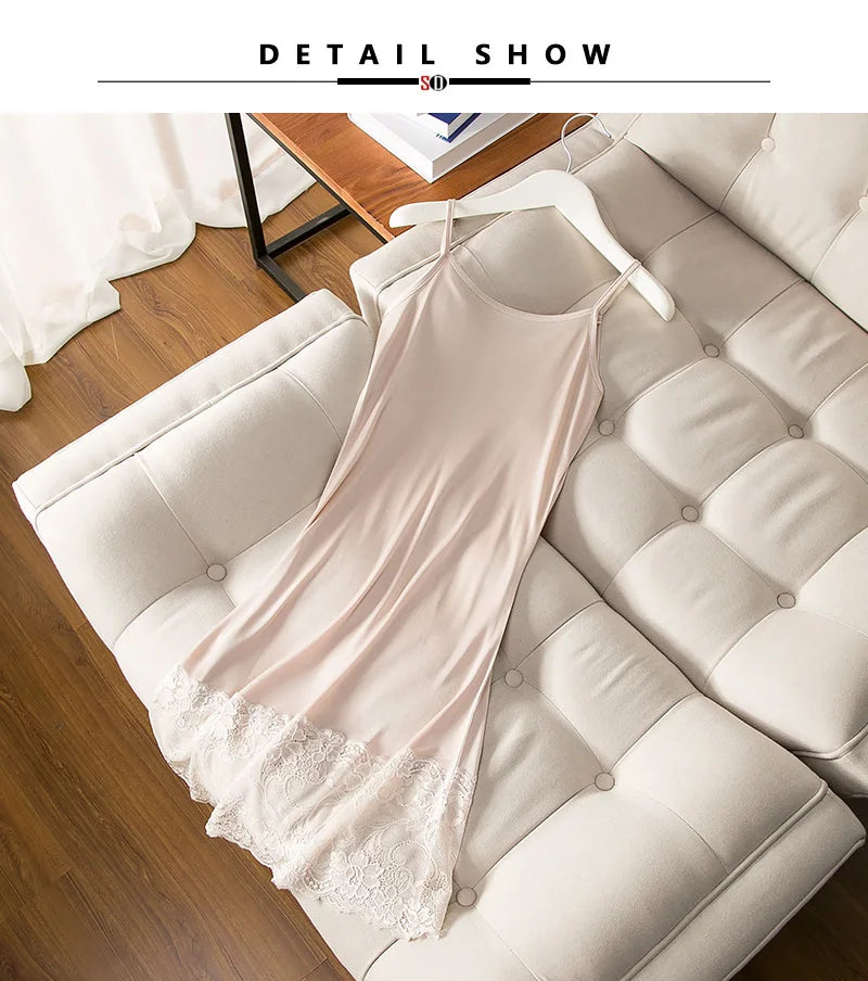 SuyaDream Women Full Slips Knitted Natural Silk and Lace Bottom Anti emptied Slip Dress Nude Black White Summer Bottoming Wear