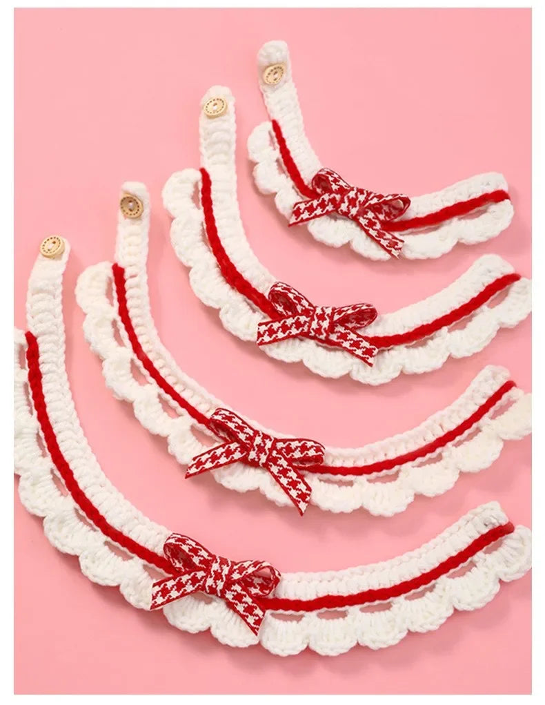 Cute Bow-knot Hand-knitted Saliva Towel  Kitten Cat Puppy  Adjustable Collar Pet Decorative Dog Cat Collar Pet dog Accessories