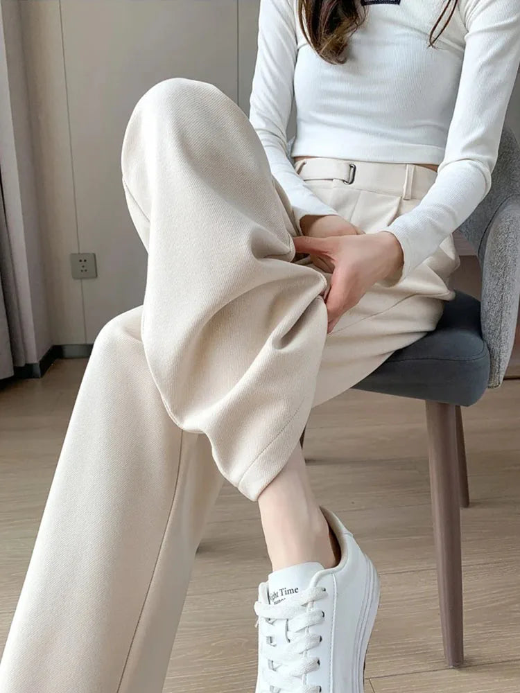 Fashion women's straight leg pants loose casual wide leg pants women straight leg small stylish senior all match all match pants
