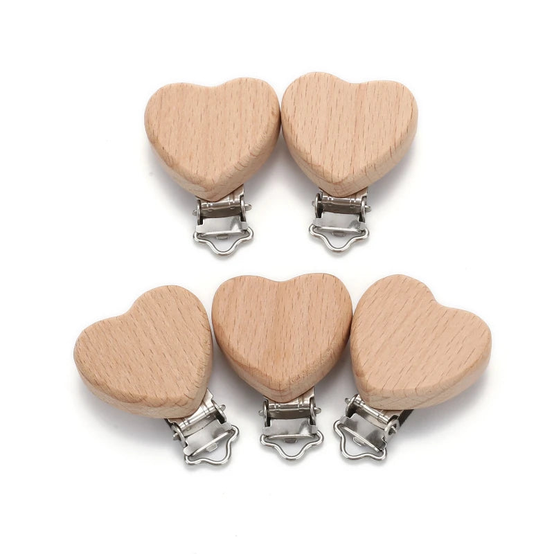 5Pcs Wooden Baby Pacifier Clip Nursing Accessories Beech Pacifier Clips Chewable Teething Dummy Clip Chains Baby Teether