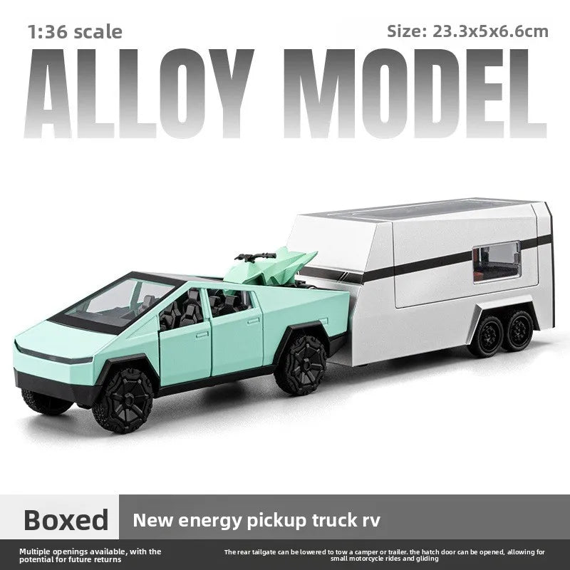 1:36 Realistic Alloy New Energy Pickup RV Model, Pull Back Diecast Toy Car, Collectible Vehicle, Perfect Birthday Gift