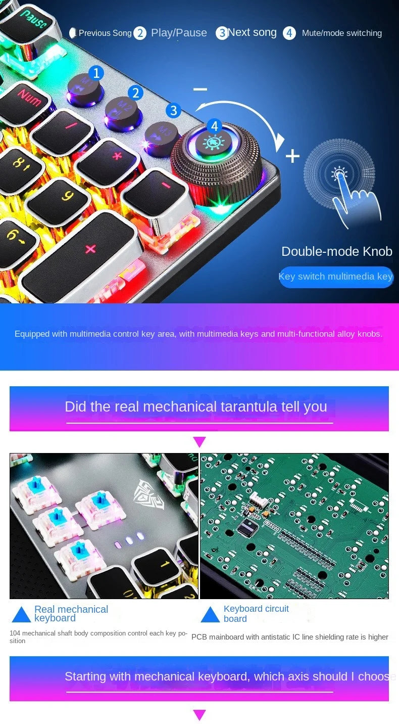 F2088 Mechanical Gaming Keyboard Anti-ghosting 104 Plating Blue Switch Wired Mixed Backlit Keyborad for Game Laptop PC