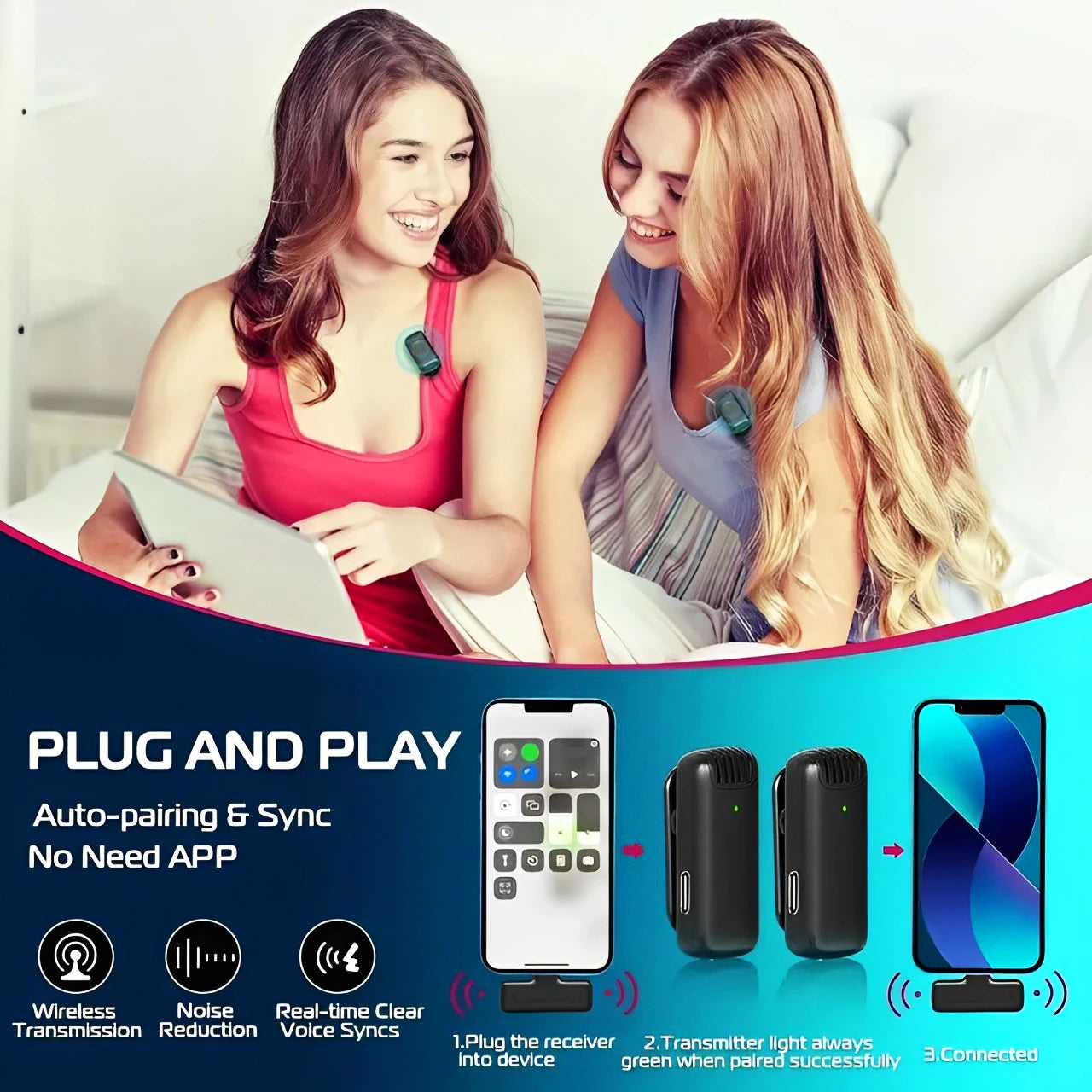 J13 Wireless Microphone With Charging Case For IPhone/iPad /Android Mini Wireless Tie Microphone Low Latency Plug and Play