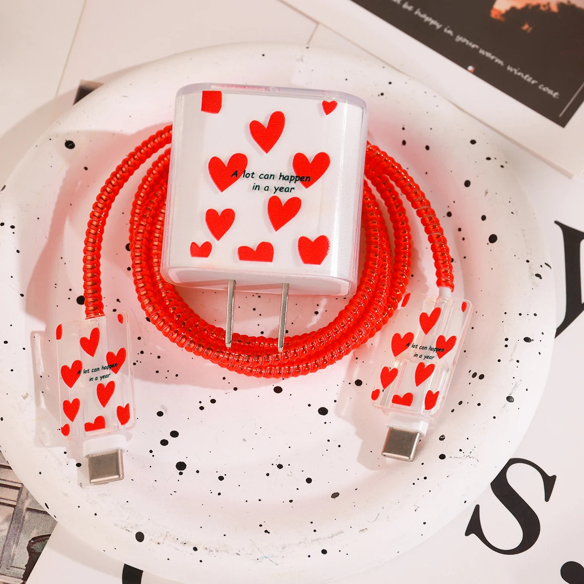 5PCS Love Heart Charging Data Cable Protector Winder Accessories For iPhone 18w/20w Charger Protective Cover Protective Shell