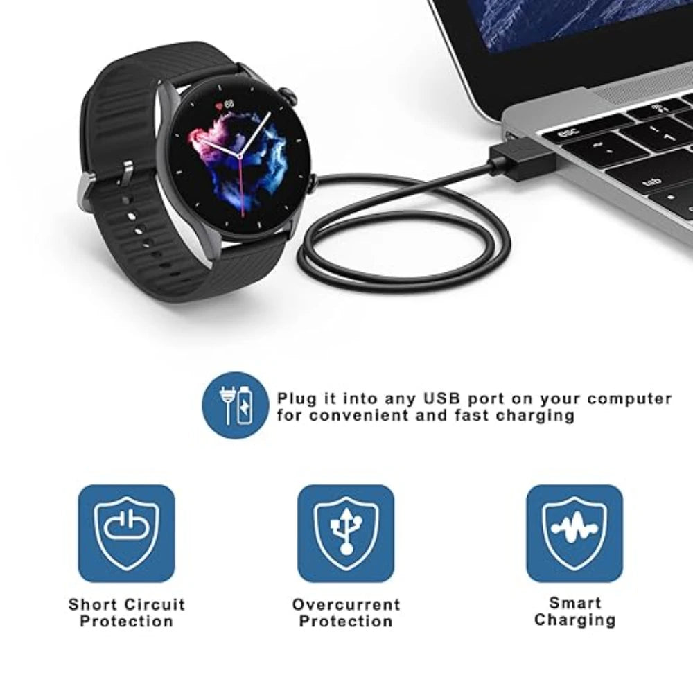 For huami Amazfit GTR3/GTR4/GTR3Pro/GTS3/GTS4/T-rex2 Charger USB Charger Smart Watch Fast Charger Dock Replacement Charger 3.3ft