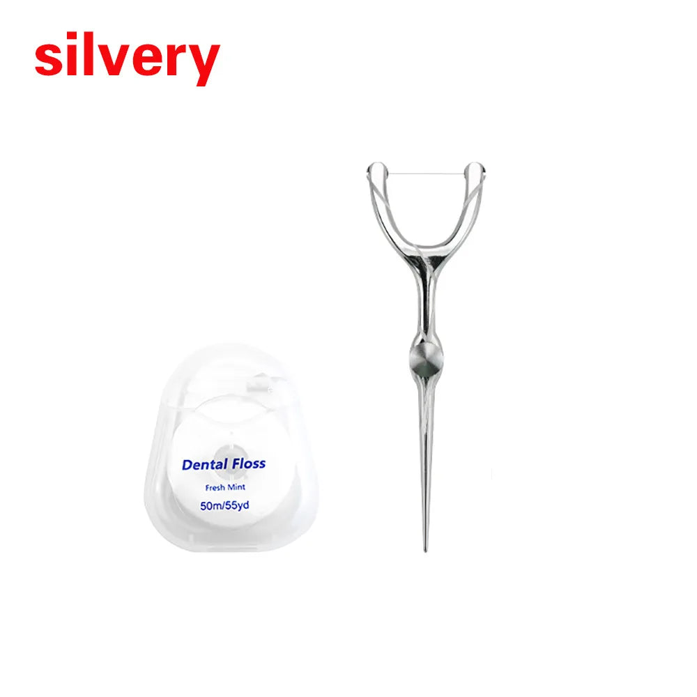 Replaceable Dental Floss Stainless Steel Y Shape Floss Holder Reusable Toothpick Portable Hilo Dental Floss Dental Teeth Sticks