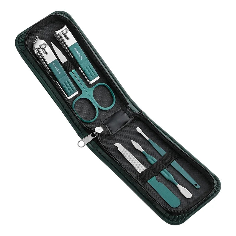 Scissors Set Ear Pick Nail Clipper Tool Household Nail Clippers Stainless Steel Pedicure Knife Green 6 Piece Set Precision